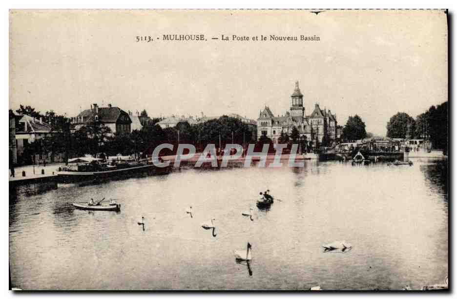 Mulhouse — La Poste et le Nouveau Bassin — Éditeur : Cartes 'La Cigogne', Strasbourg