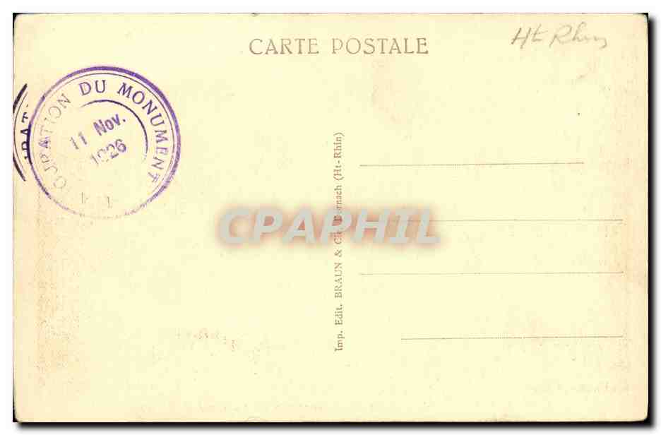 Thann — Monument commémoratif de la Grande Guerre — éditeur BRAUN & Cie, Thann (Ht-Rhin) — Verso