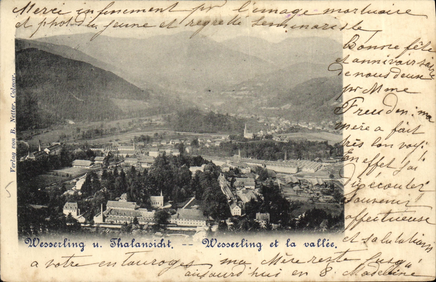Wesserling u. Thalansicht — Wesserling et la vallée — Verlag von B. Netter, Colmar