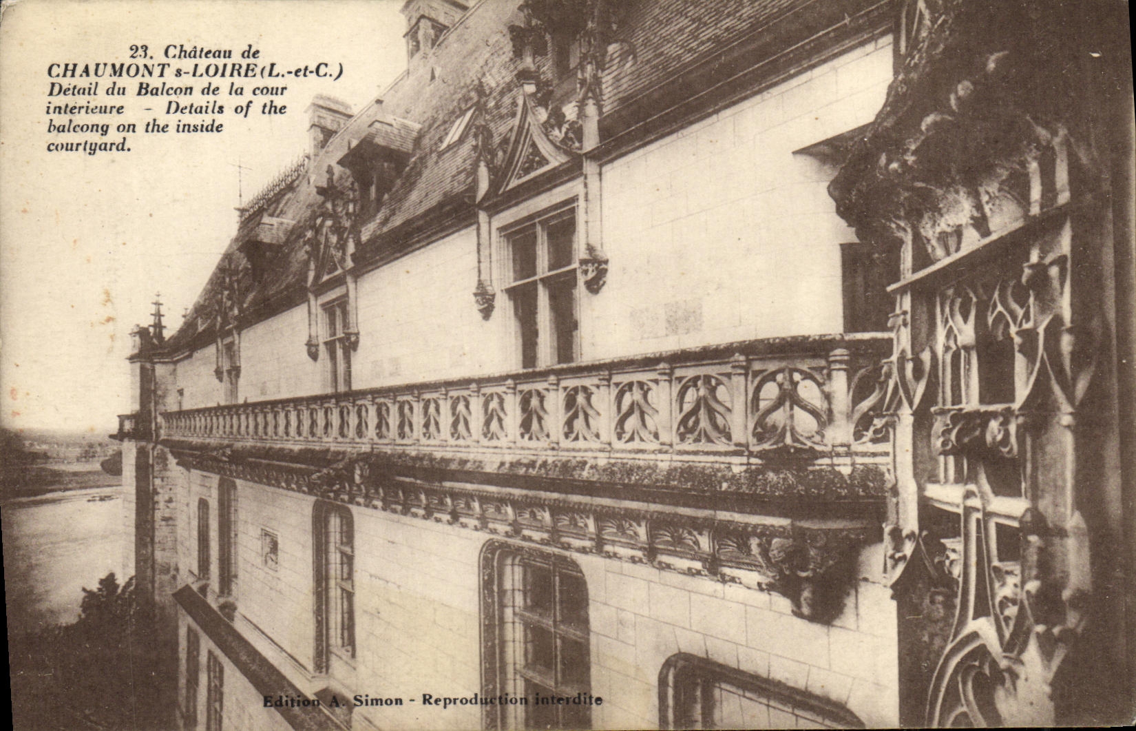 Château de Chaumont-sur-Loire — Détail du balcon de la cour intérieure — Édition A. Simon