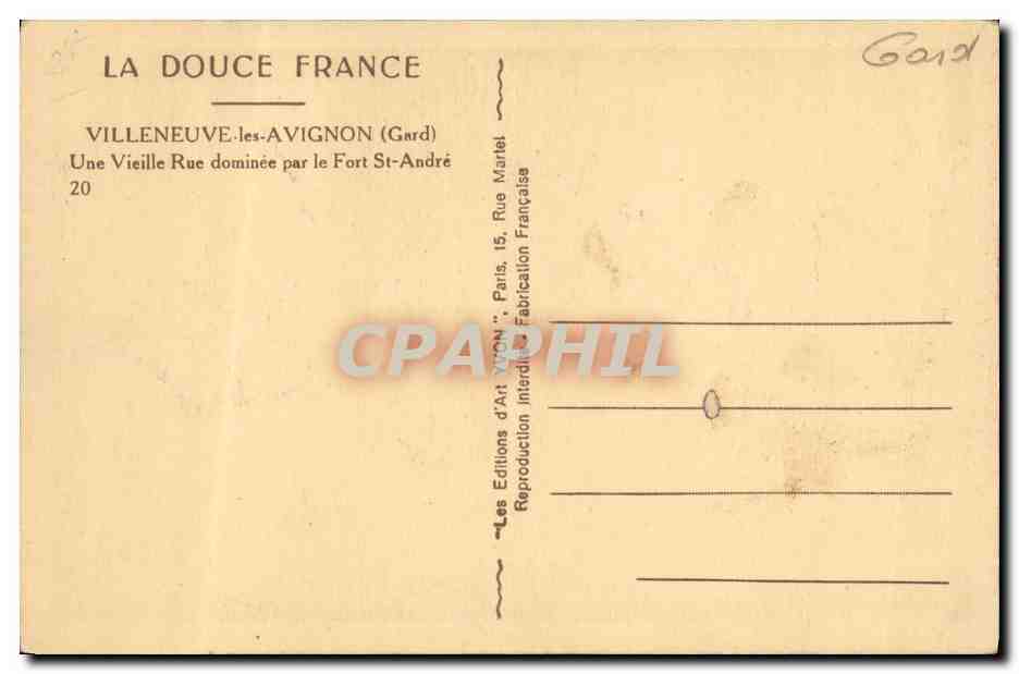 CPA Villeneuve Les Avignon Une Vieille Rue Dominee par le Fort St Andre — Verso