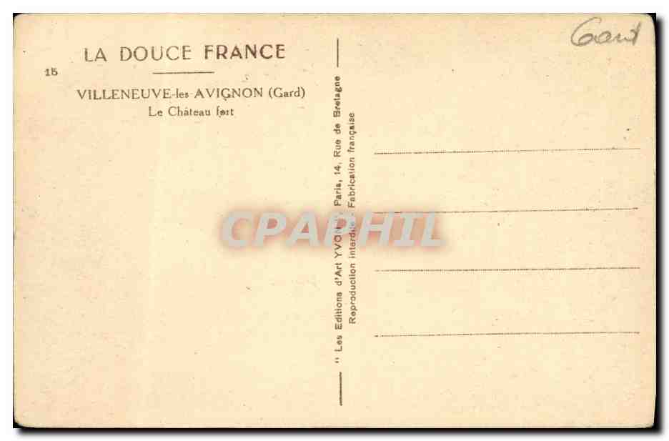 Villeneuve-lès-Avignon — El Castillo fuerte — Les Éditions d'Art Yvort, París — Reverso
