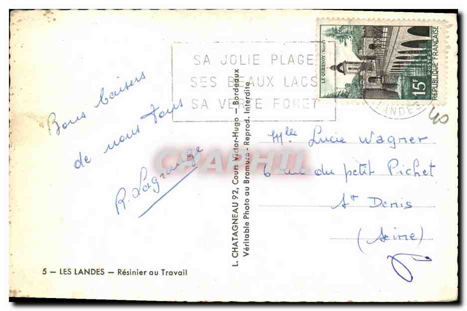 CPA Les Landes Resinier ou Travail Foret d or  — Rückseite