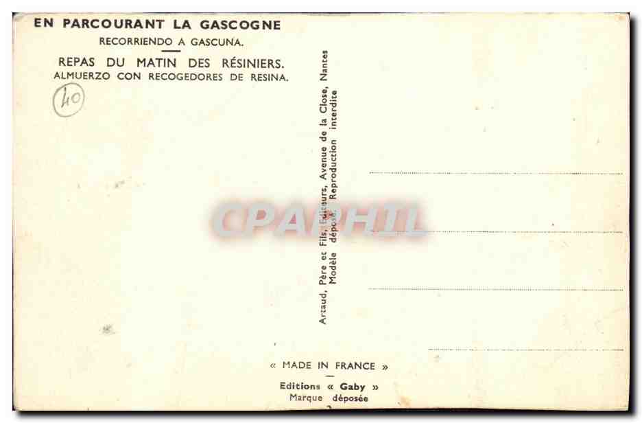CPA En Parcourant La Gascogne Repas du matin des resiniers  — Rückseite