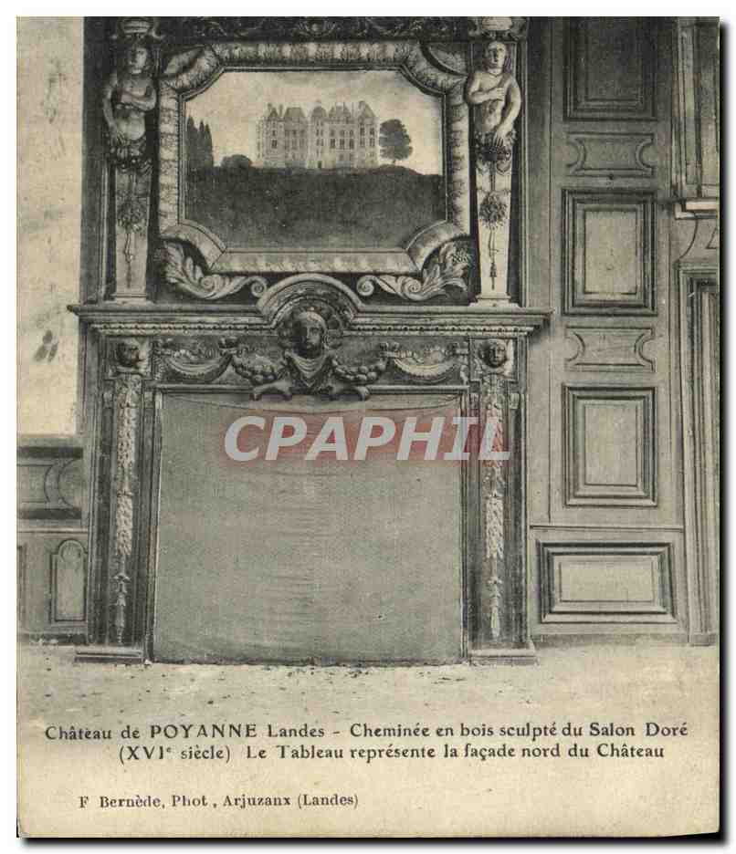 CPA Chateau de Poyanne Landes Cheminee en Bois Sculpte du Salon Dore