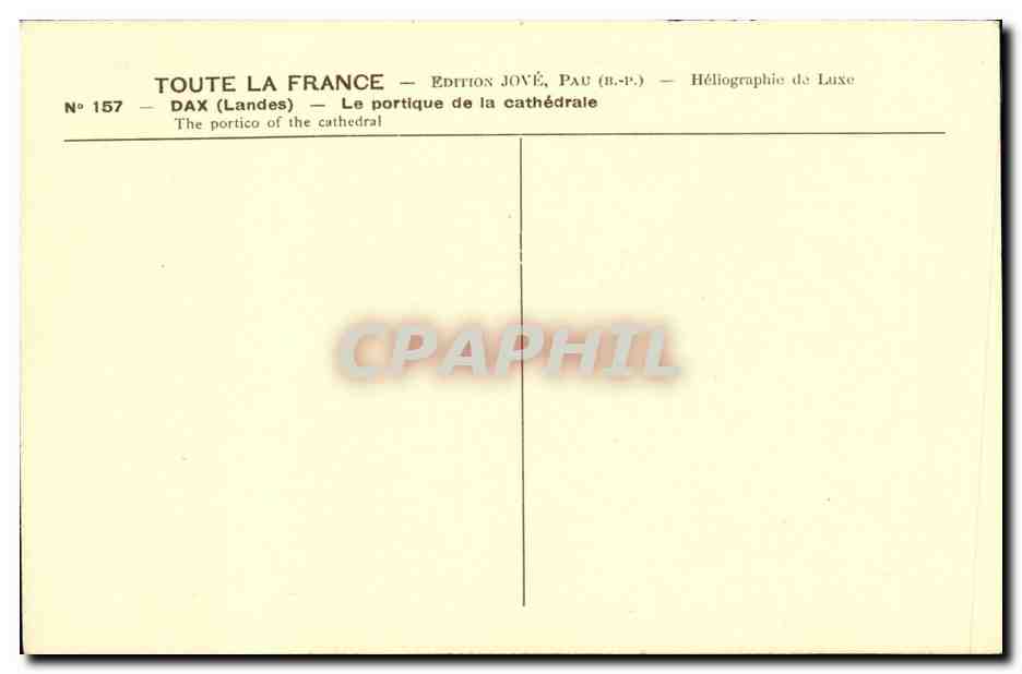 Dax (Landes) — Portique de la cathédrale — Édition Jové, Pau (B.P.) — Rückseite