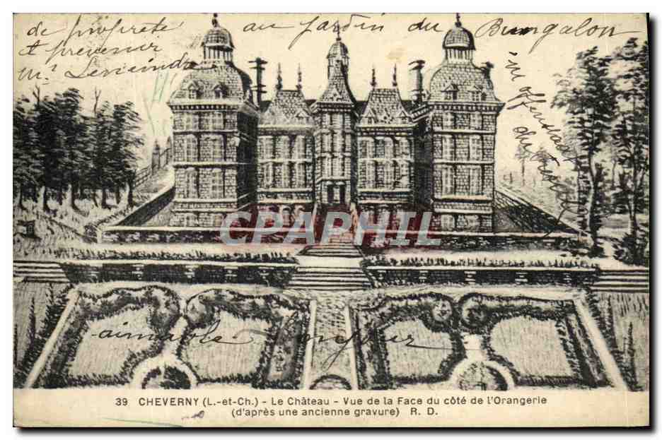 CPA Chateau De Cheverny Vue de la Face du Cote de L Orangerie d apres une gravure ancienne