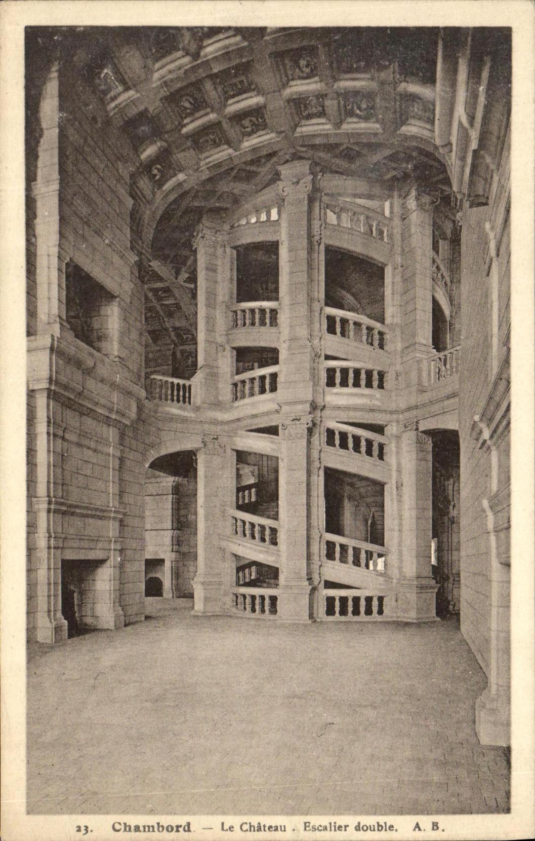 Chambord — Le Château. Escalier double. A.B.