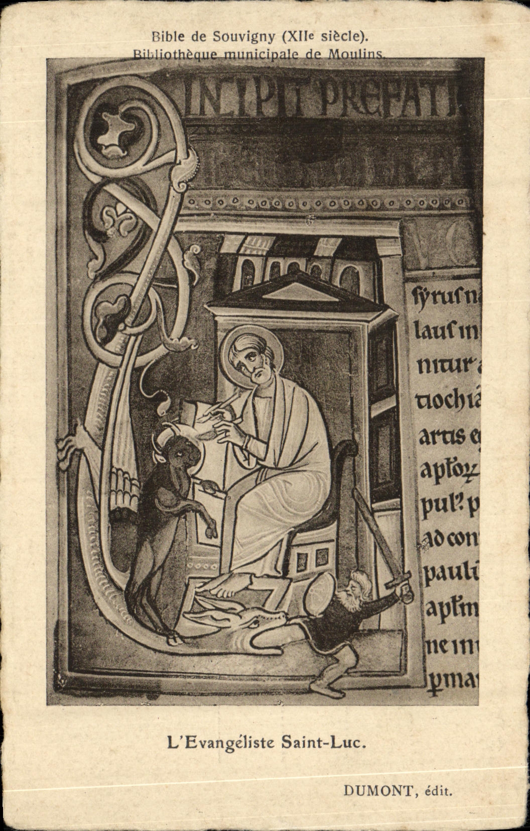 CPA Moulins Bible de Souvigny Bibliotheque de Moulins L Evangeliste Saint Luc