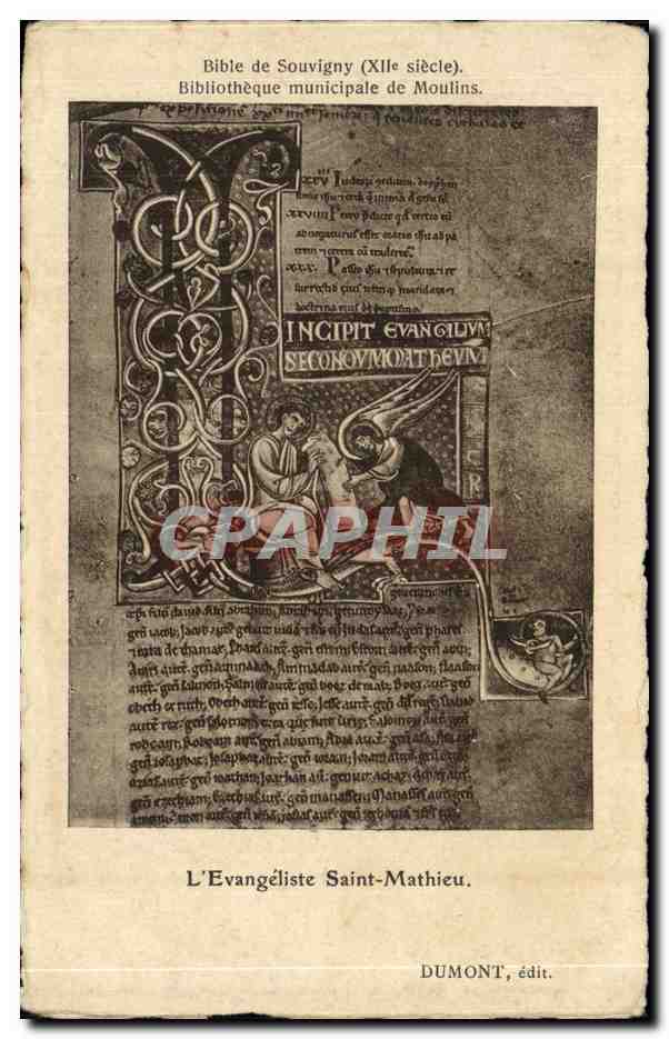 CPA Moulins Bible de Souvigny Bibliotheque de Moulins L Evangeliste Saint Mathieu 