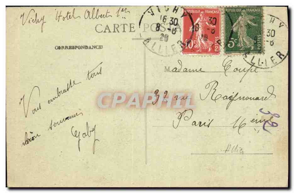 CPA Vichy Promenoirs Couverts et Rue Cunin Gridaine — Rückseite