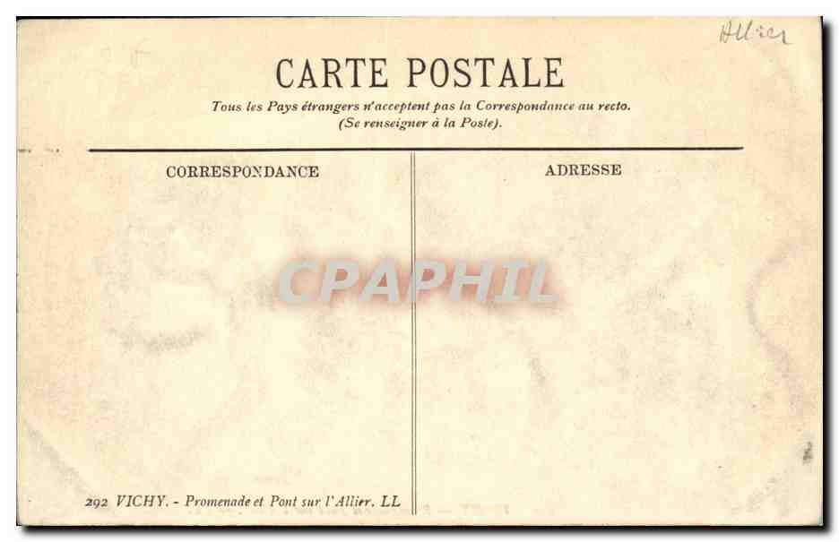 CPA Vichy Promenade et Pont sur L Allier — Verso