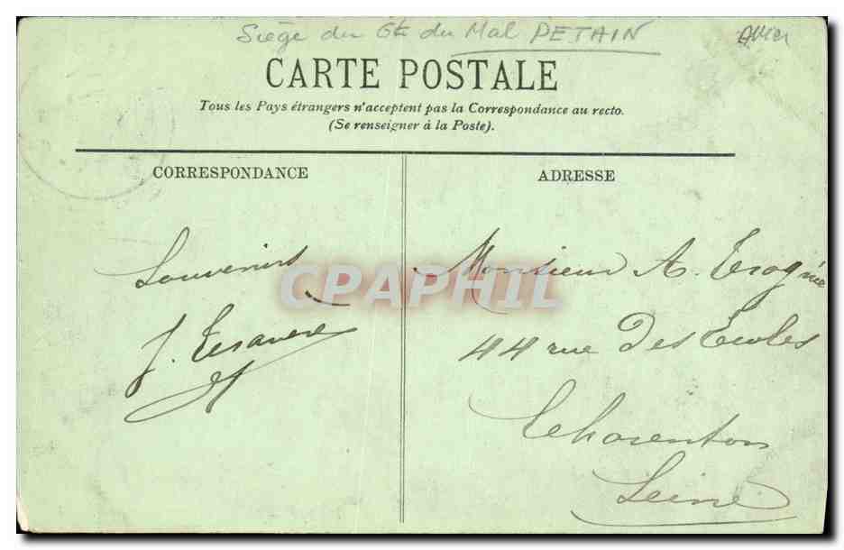 CPA Vichy Maison de Sevigne — Rückseite
