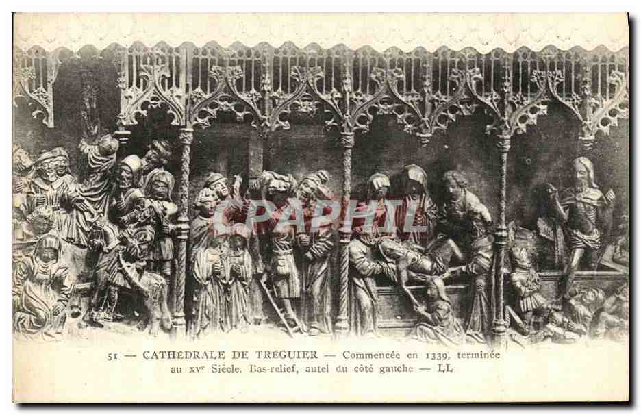 Kathedrale von Tréguièr — Relief des Altars auf der linken Seite — Begonnen 1339, fertiggestellt im 15. Jahrhundert — Verlag LL