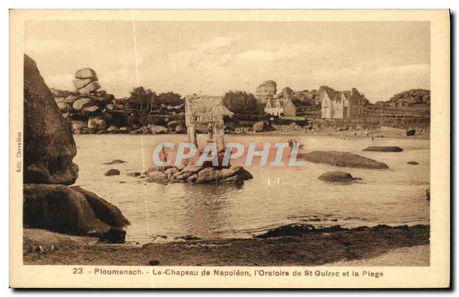 Ploumanach - Le Chapeau de Napoléon, l'Oratoire de St Guirec et la Plage — Éditeur Chavallier, n°23