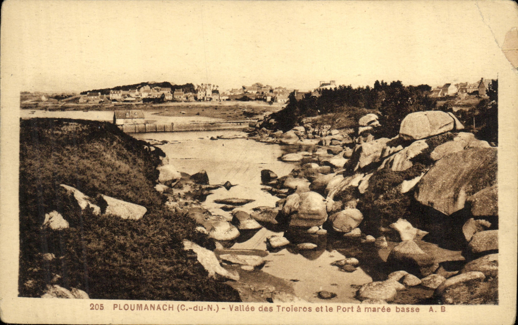 CPA Ploumanach Valle des Troieros et le Port a maree basse
