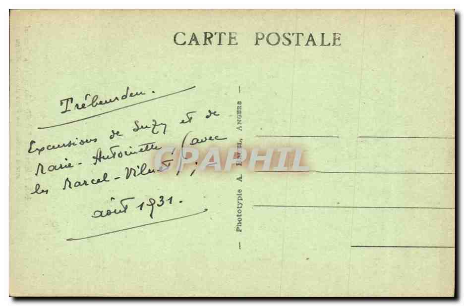 La Baie de Trozoul — vue à travers les Pins de l'Île Millau — Phototypie A. BAILL, Angers, n°405 — Reverso