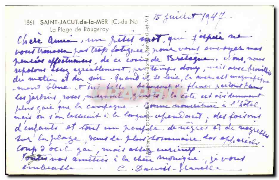 Saint-Jacut-de-la-Mer — La Plage de Rougeray — Édition « LA CICOCINE » — Back
