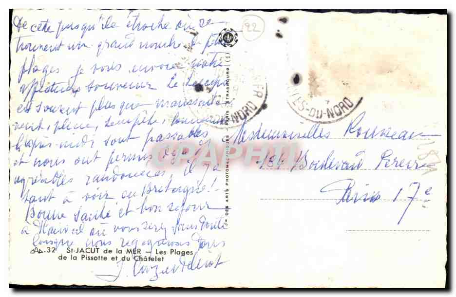 CPA Saint Jacut de la Mer Les plages de la Pissott et du Cahtelet — Rückseite