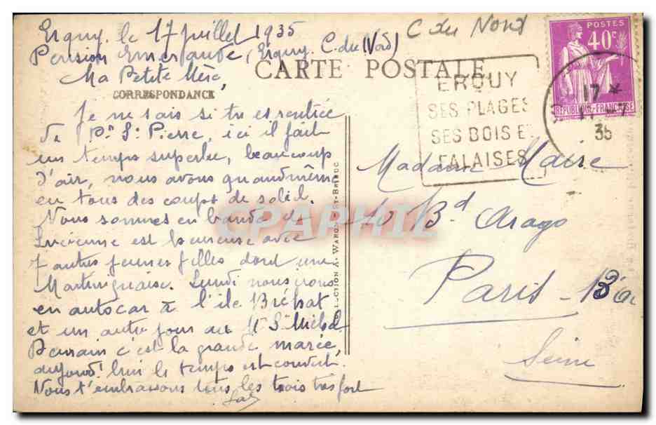 CPA Cap Frehel Rocher de la Fauconniere — Rückseite