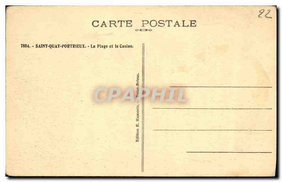 Saint-Quay-Portrieux — The Beach and the Casino — Edition E. Hamonie, Saint-Brieuc — Back