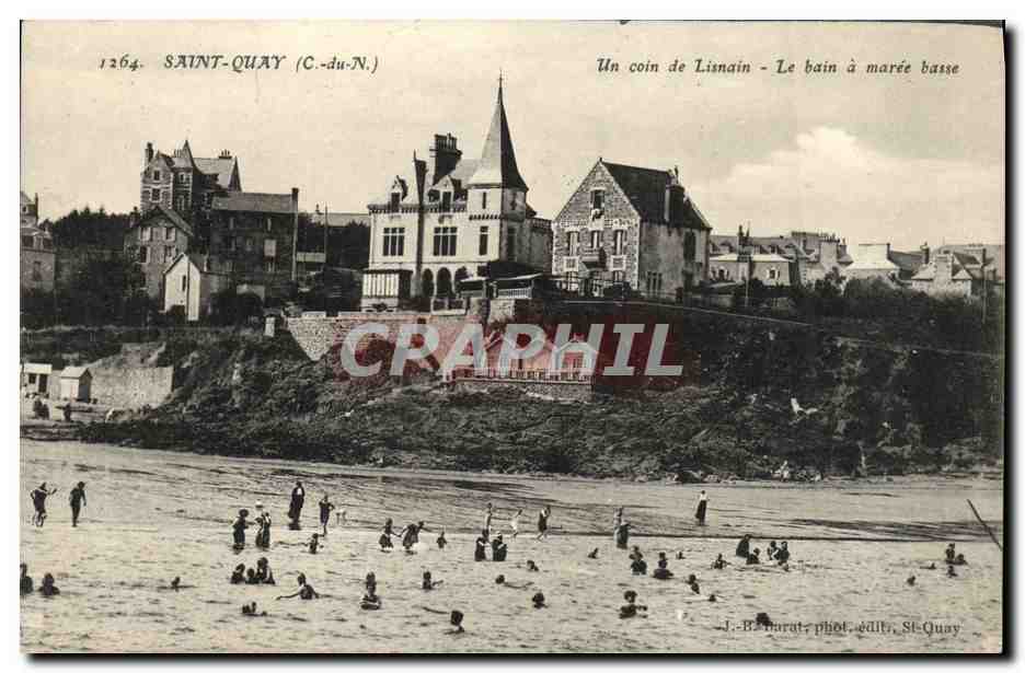 Saint-Quay (C.-du-N.) — Un coin de Lisnain - Le bain à marée basse — J.-B. Barat, phot. éd. St-Quay, n° 1264