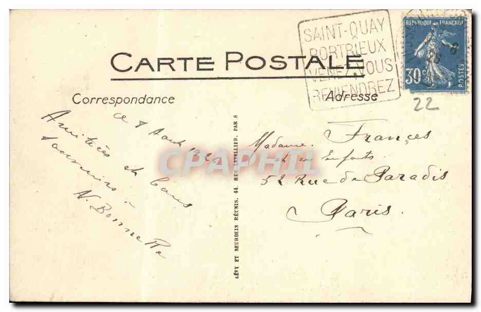 CPA St Quay Portrieux La Plage De La Comtesse Et LaComtesse — Rückseite