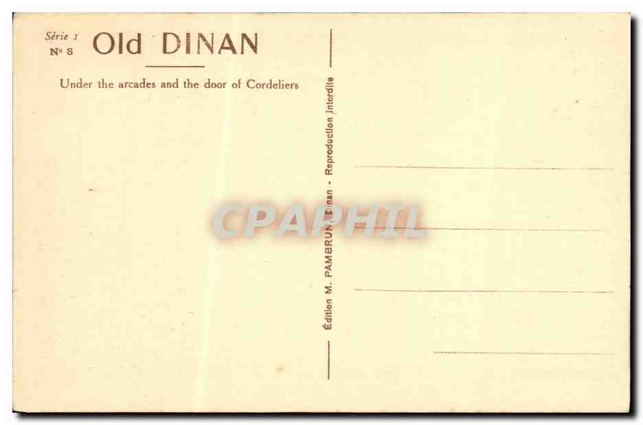 Dinan - Sous les Porches, la Porte des Cordeliers — Série 1, N° 8, Édition M. PAMBRUN — Reverso