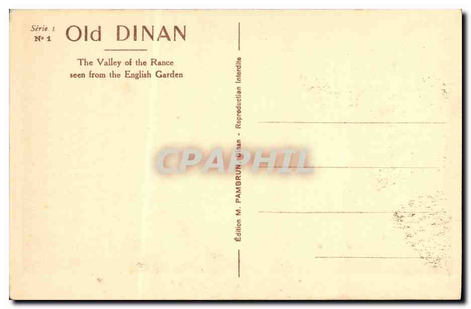 Dinan - Vallée de la Rance - Vue du Jardin Anglais — Édition M. Pambrun, Série 1 N°1 — Verso