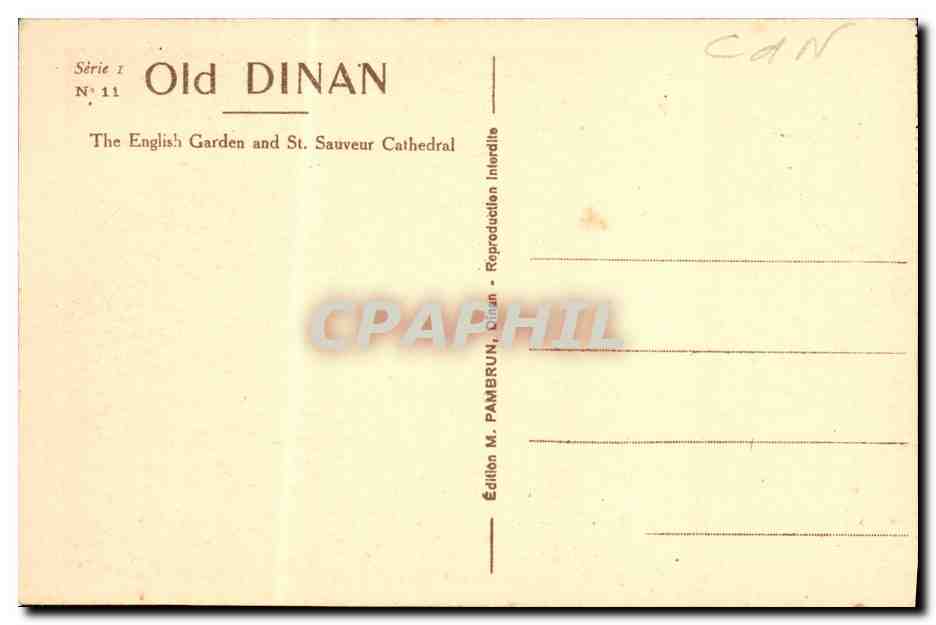 Dinan - Jardin Anglais et Église St-Sauveur — Série I N° 11, Édition M. PAMBRUN, Dinan — Rückseite
