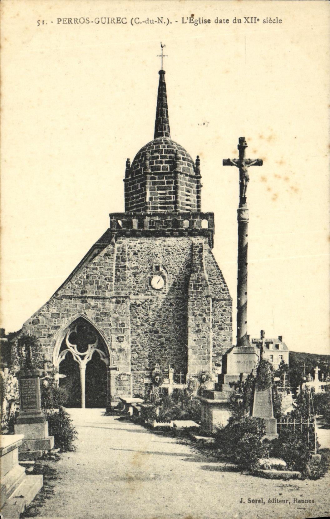 Perros-Guirec (C.-du-N.) — L'Église date du XIIe siècle — J. Sorel, éditeur, Rennes, n°51 - Recto