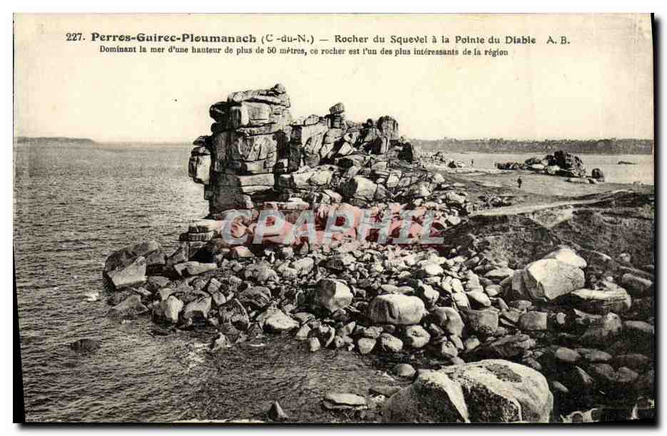 Perres-Guirec-Pleumanach (C.-du-N.) — Rocher du Squevel à la Pointe du Diable — A.B.