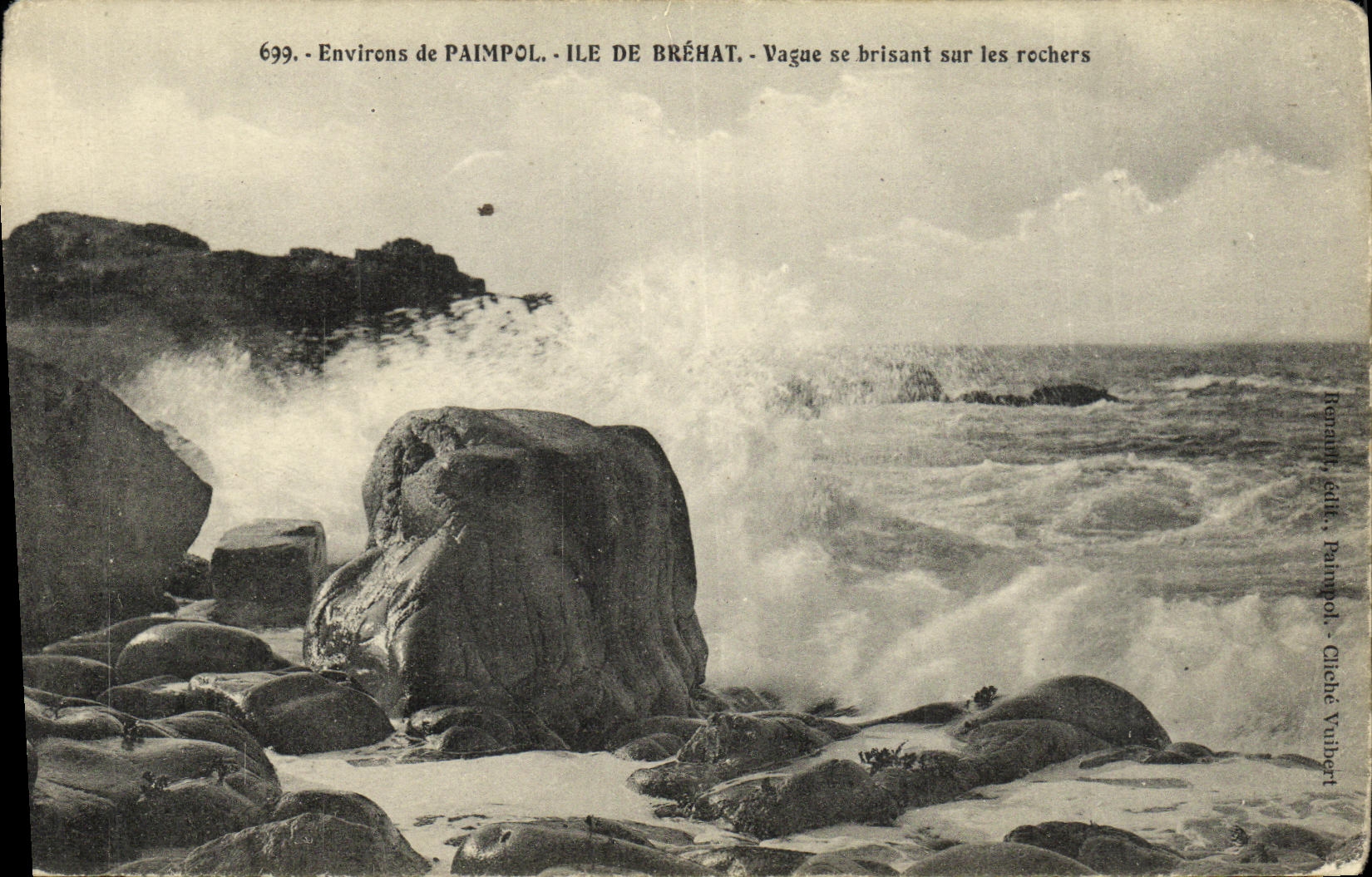 Environs de PAIMPOL - ILE DE BRÉHAT - Vague se brisant sur les rochers
