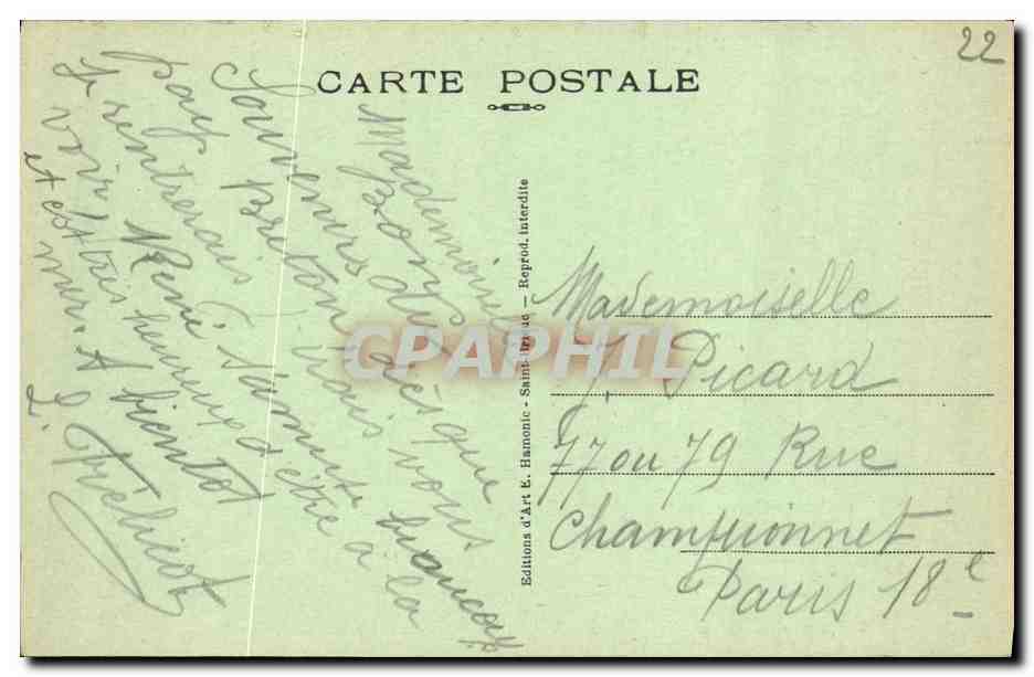 TREGASTEL - Rûn-Roux, côté Parc (Propriété de M. LE GOFFIC) — Éditeur : Art & E. Hamonic, n° 7712 — Rückseite
