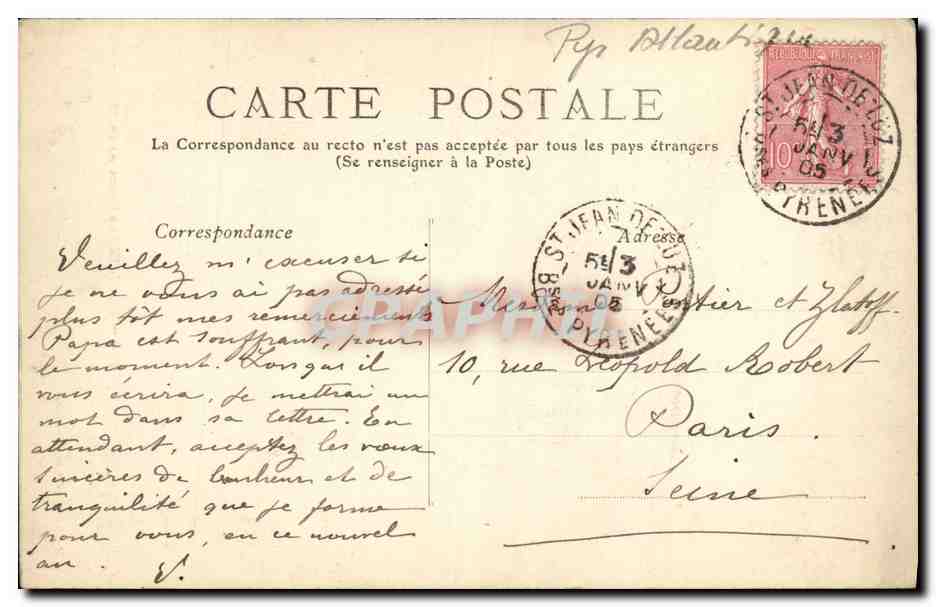 CPA Biarritz Le Phare vu de l Attataye — Verso