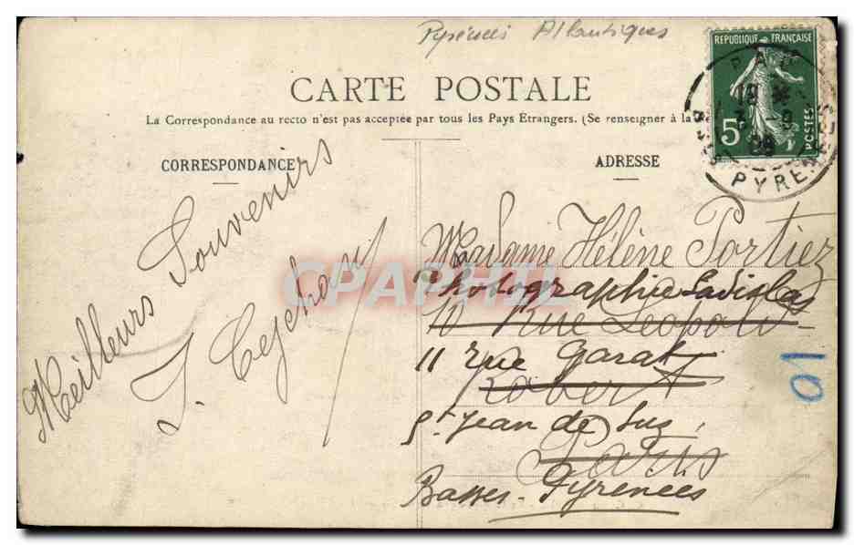 Pau - Le Château (vu de la Basse-Plante) — C.C. n°4 — Verso