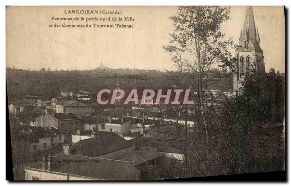 Langoiran (Gironde) — Panorama de la partie nord de la Ville et des Communes du Tourne et Tabanac — éditeur Barbot, rue Brasse-Regnier, Libourne