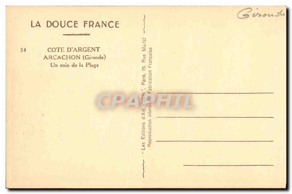 CPA Arcachon Un Coin de la Plage — Rückseite