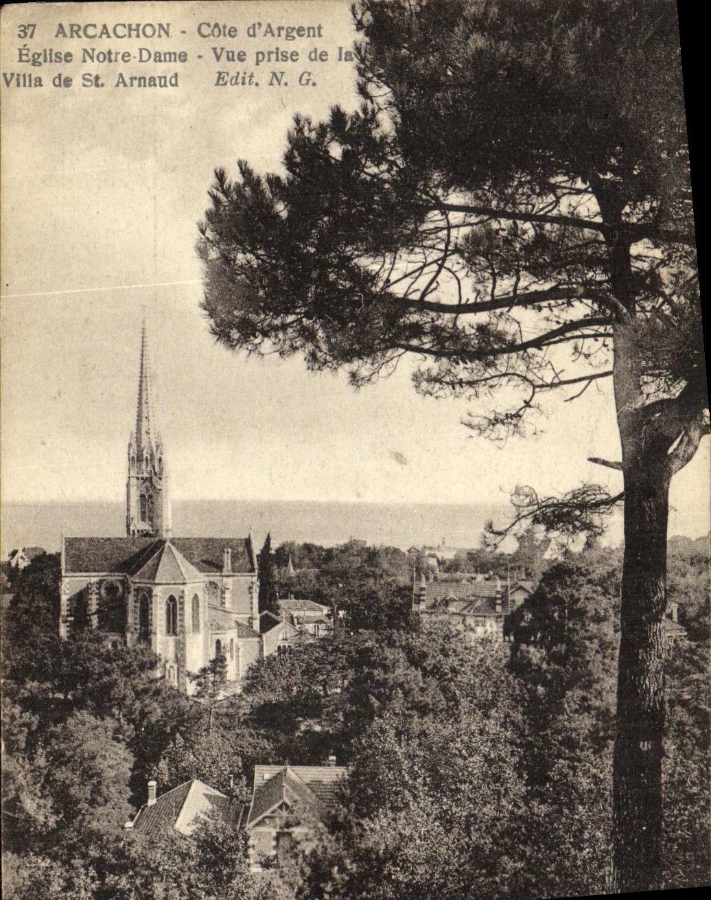 CPA Arcachon Cote d Argnt Eglise Notre Dame Vue Prise Villa de St Arnaud
