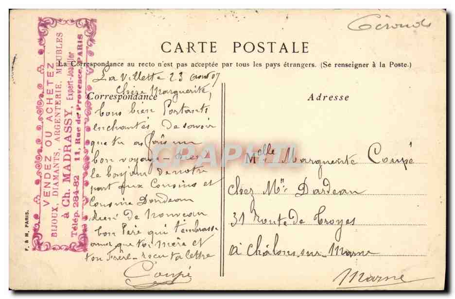 CPA Bordeaux Monument des Girondins sur les Quinconces — Verso