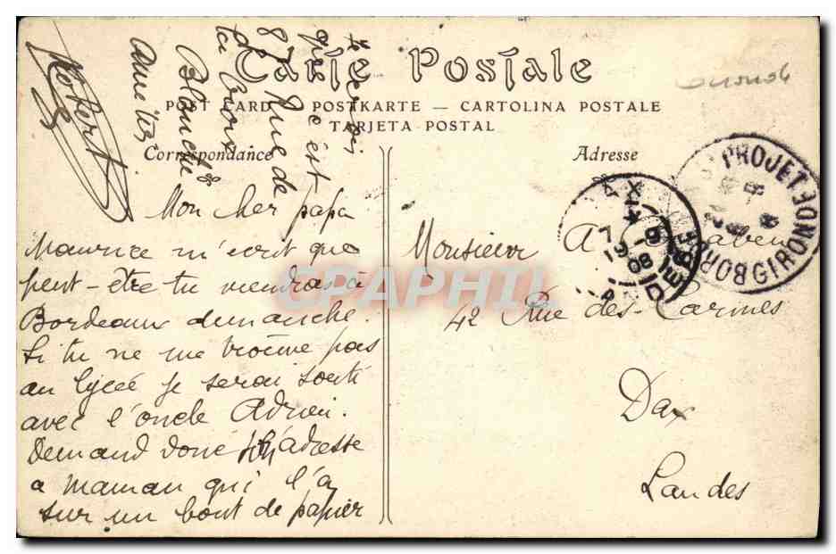 CPA Bordeaux Le Monument de Gambetta — Verso