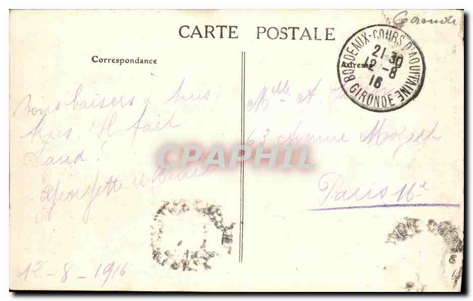 CPA Bordeaux Porte du Cailhau — Verso