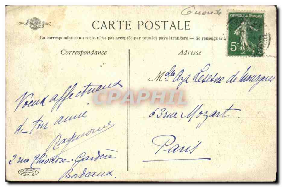 CPA Bordeaux Esplande des Quinconces et Monument des Girondins — Rückseite
