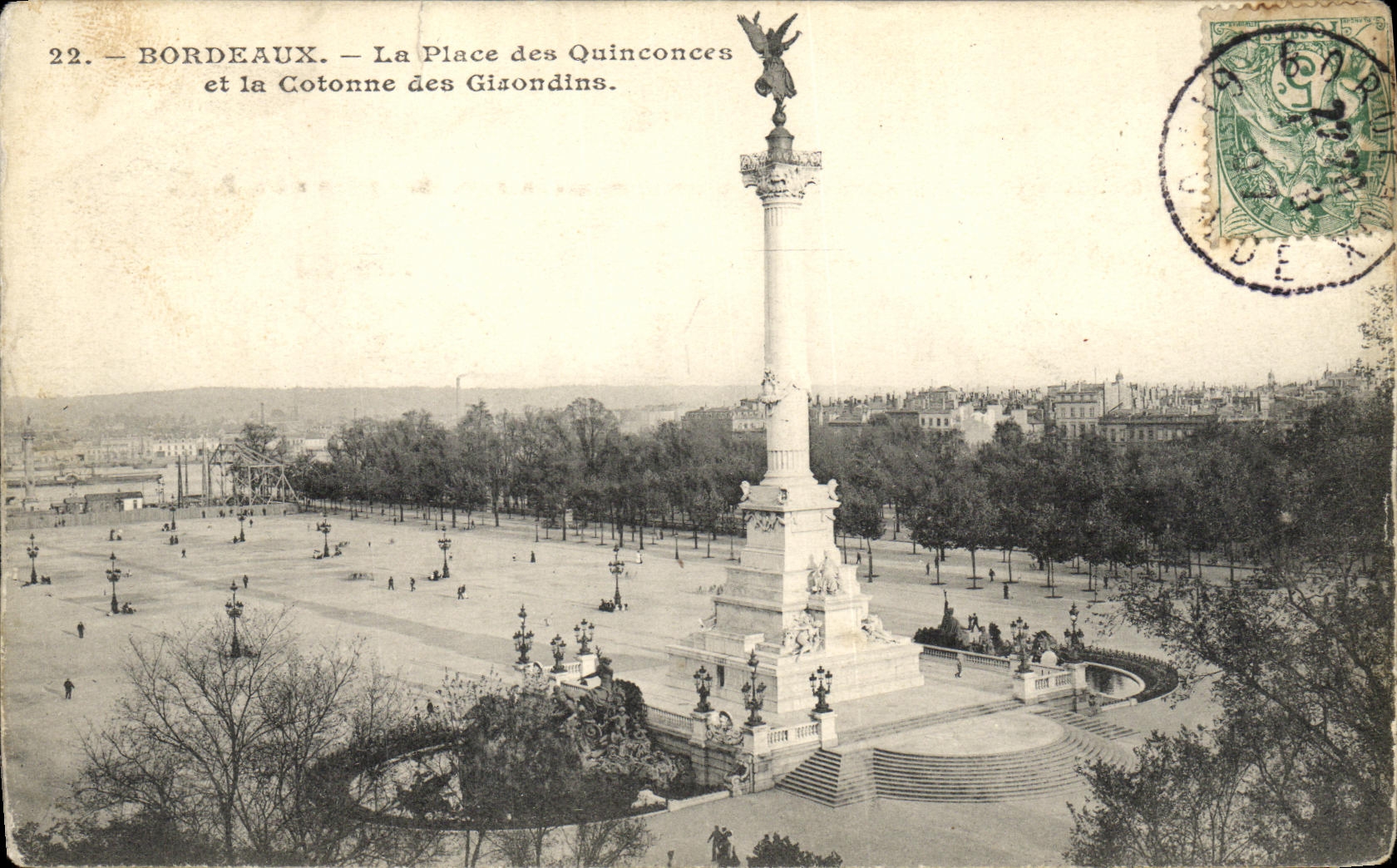 CPA Bordeaux La Place Des Quinconces et la Coonne des Girondins