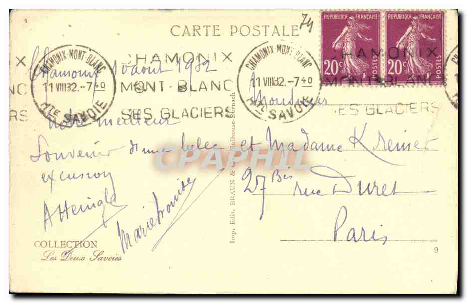Chamonix — Caravane sur le glacier de Taléfre et la vallée blanche — Imp. Braun, n°12155 — Rückseite