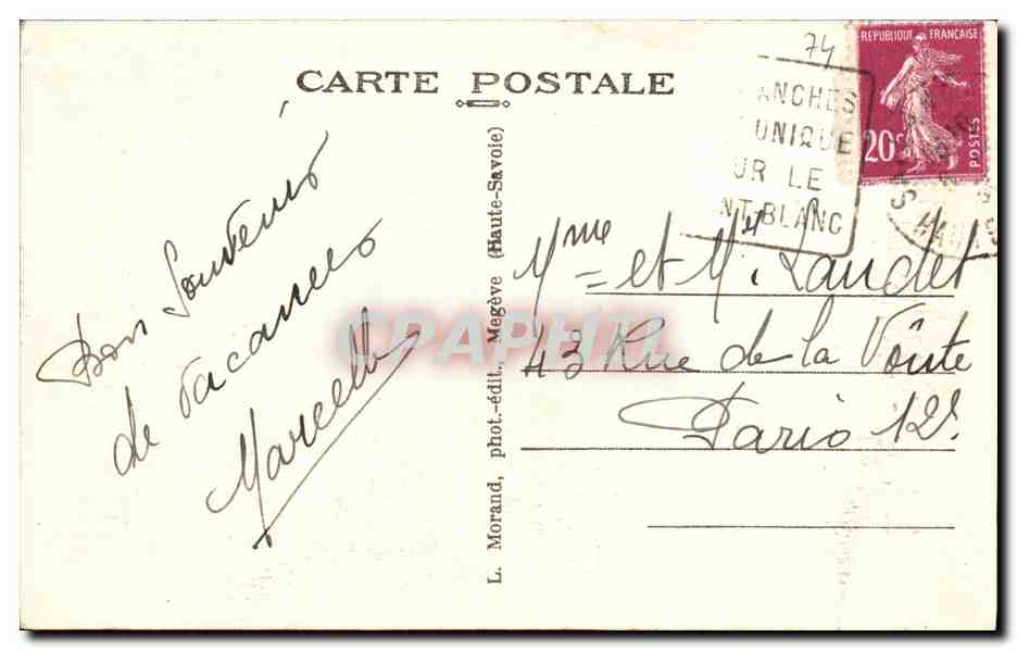 CPA Chamonix Mont Blanc Les Bossons — Verso