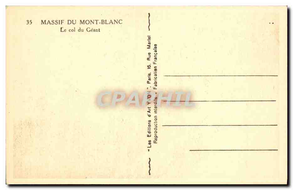 CPA Massif du Mont Blanc Le col du Geant — Verso
