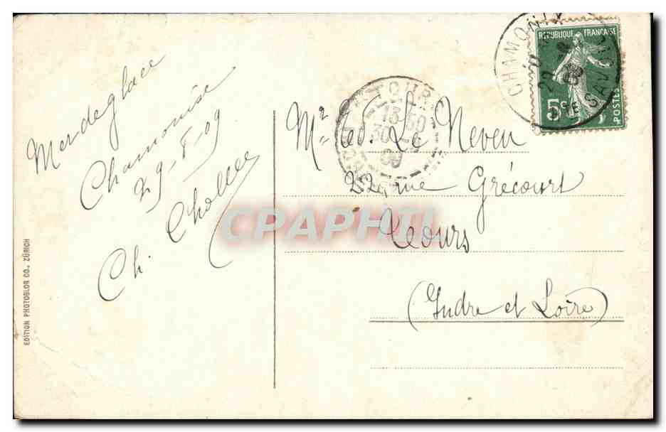 CPA Chamonix Montanvert et la mer de glace — Verso