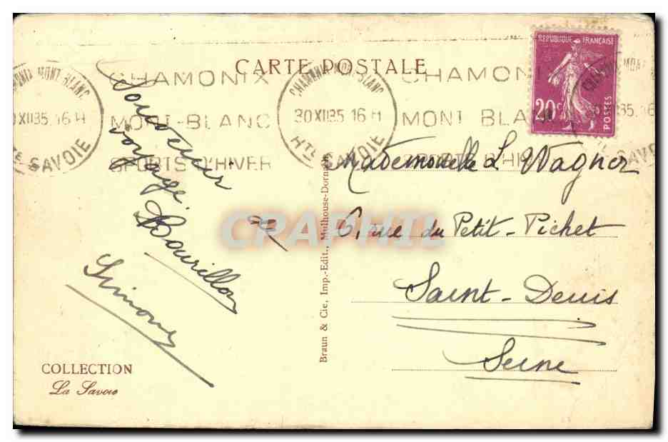 CPA Chamonix Les Grands Charmoz Vache — Verso