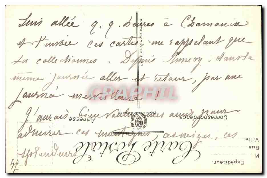 Chamonix — La Flégère et vue sur la Chaîne du Mont Blanc — LL. — 1907 — Verso
